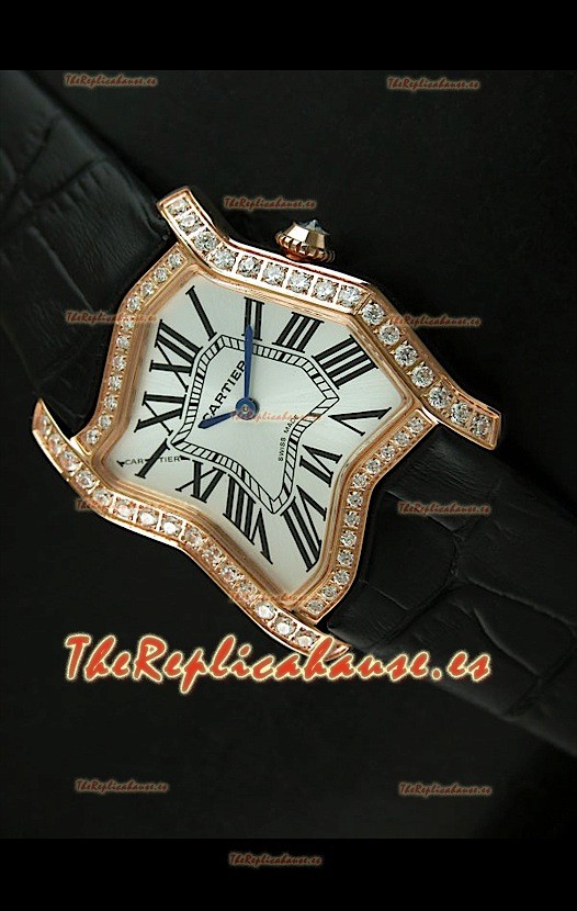 Cartier Tank Folle para damas Réplica Carcasa de oro amarillo Malla negra 