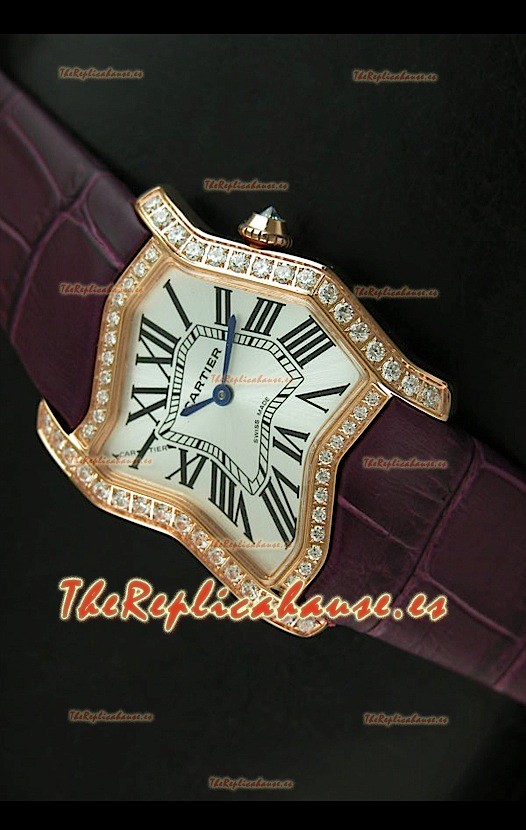 Cartier Tank Folle para damas Réplica Carcasa de oro amarillo Malla castaña 