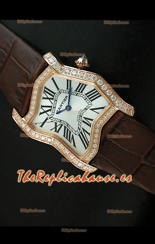 Cartier Tank Folle para damas Réplica Carcasa de oro amarillo Malla marrón 