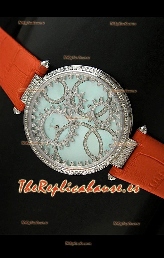 Cartier Réplica Bisel de diamantes Carcasa de acero inoxidable/naranja 