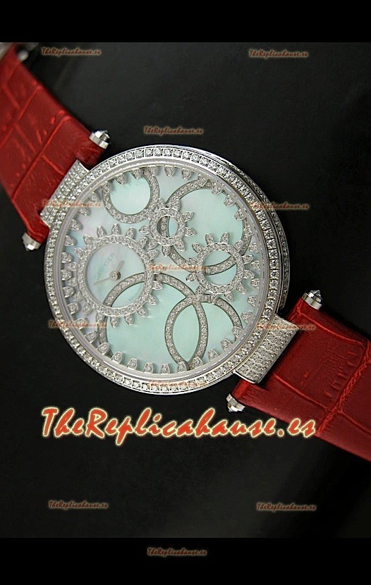 Cartier Réplica Bisel de diamantes Carcasa de acero inoxidable/Malla roja 