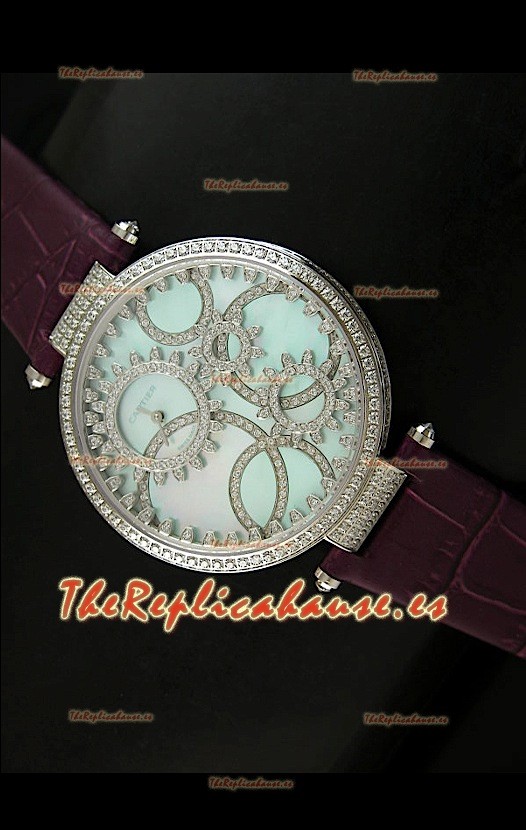 Cartier Réplica Bisel de diamantes Carcasa de acero inoxidable/Malla castaña 