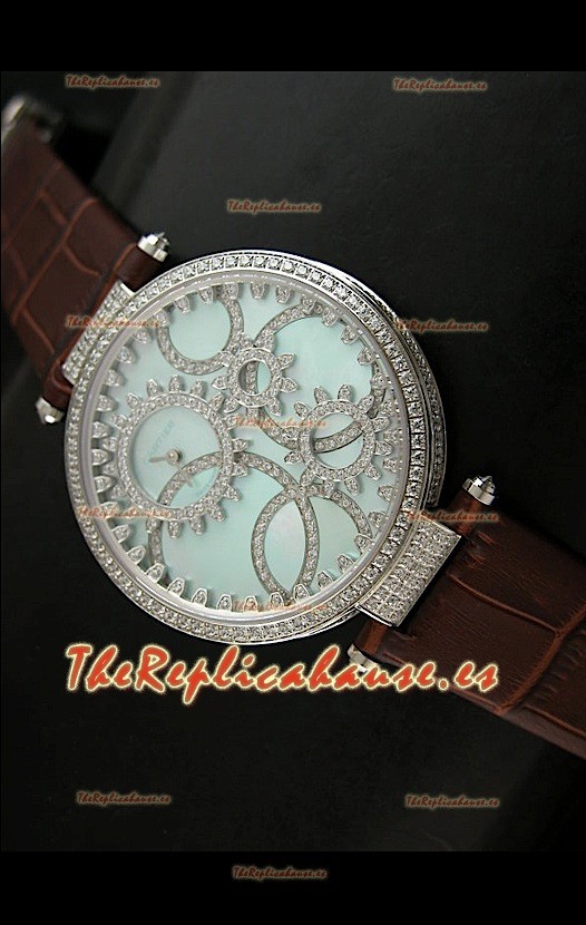 Cartier Réplica Bisel de diamantes Carcasa de acero inoxidable/Malla marrón 