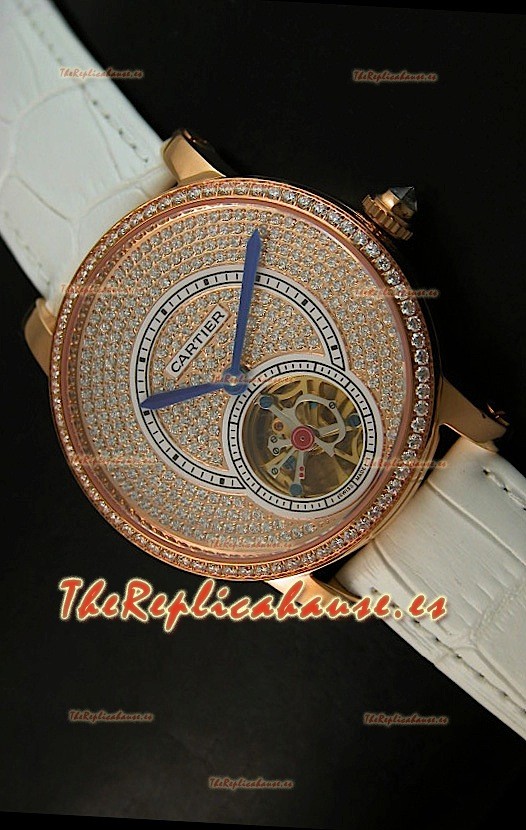 Ronde De Cartier Turbillón Réplica Carcasa de oro rosado/Malla blanca 