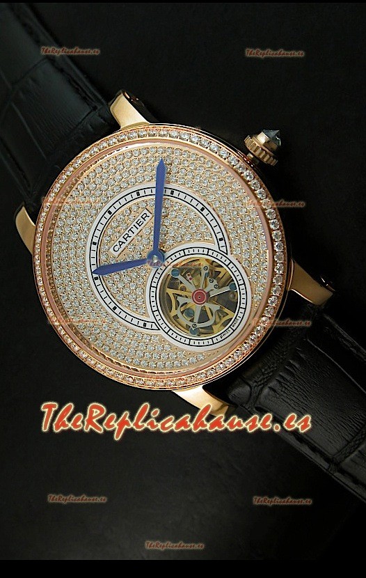 Ronde De Cartier Turbillón Réplica Carcasa de oro rosado/Malla negra 