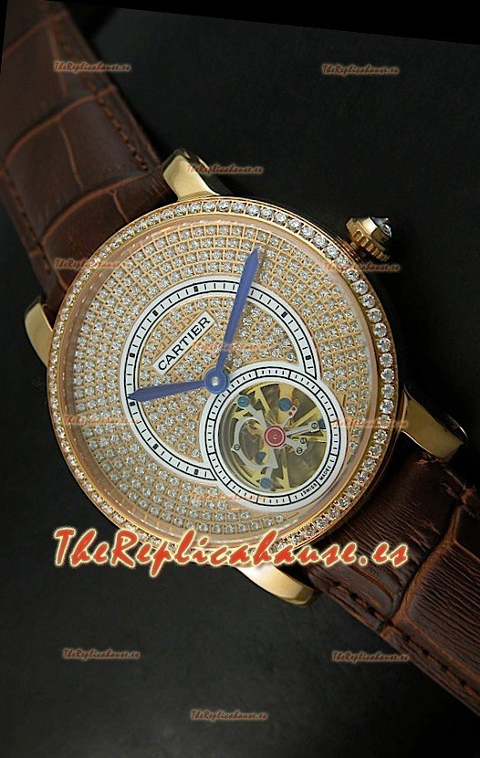 Ronde De Cartier Turbillón Réplica Carcasa de oro rosado/Malla marrón oscura