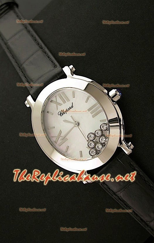 Chopard Happy Sport Reloj Japonés Señoras en Correa de Piel Negra