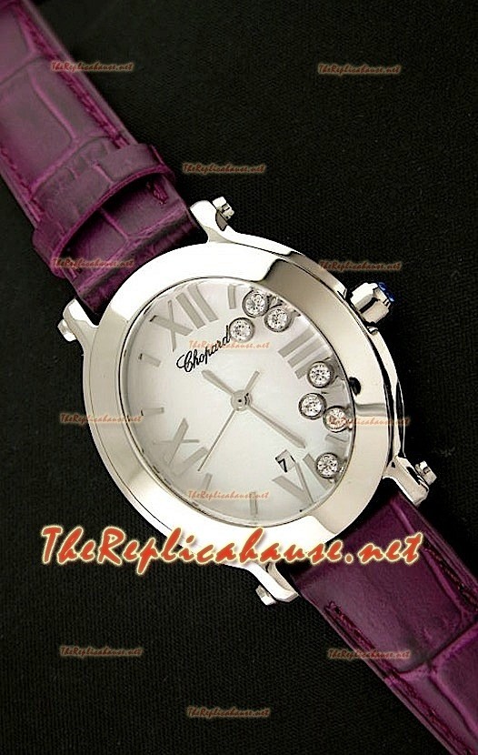 Chopard Happy Sport Reloj Japonés Señoras en Correa de Piel Púrpura