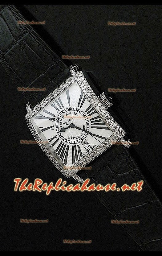 Franck Muller Master Square Reloj con Correa Negra y Esfera Blanca