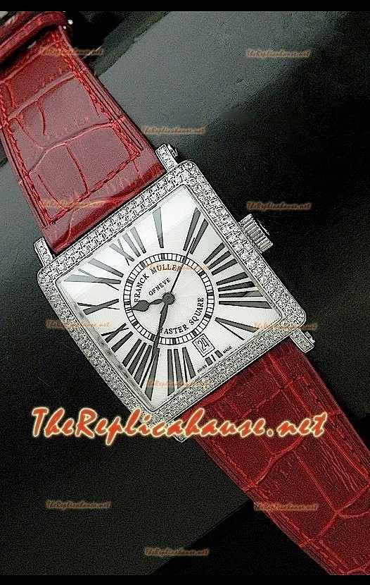 Franck Muller Master Square Reloj con Correa Marrón Claro y Esfera Blanca