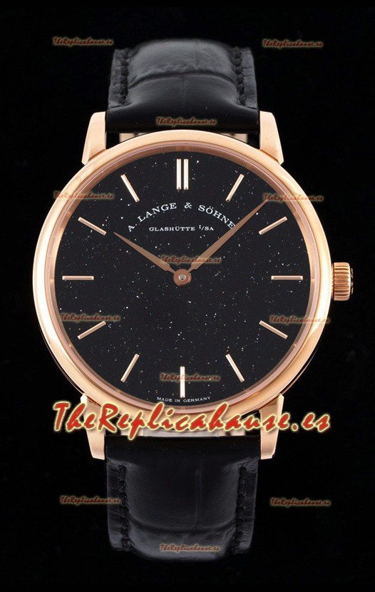 A.Lange & Sohne Saxonia Thin Reloj Réplica Suizo Caja en Oro Rosado Dial Negro Estrellado