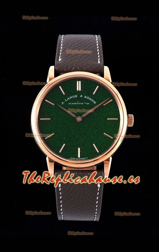 A.Lange & Sohne Saxonia Thin Reloj Réplica Suizo Caja en Oro Rosado Dial Verde Estrellada