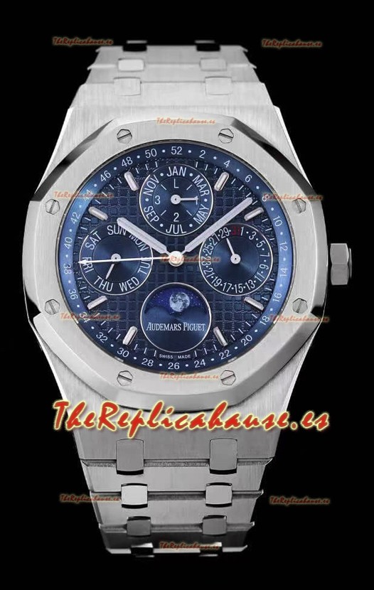 Audemars Piguet Royal Oak Calendario Perpetuo Réplica Suizo Caja de Acero en Dial de Acero Azul