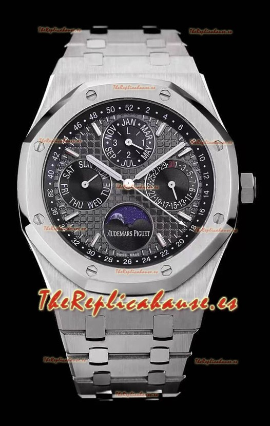Audemars Piguet Royal Oak Calendario Perpetuo Réplica Suizo Caja de Acero en Dial Gris
