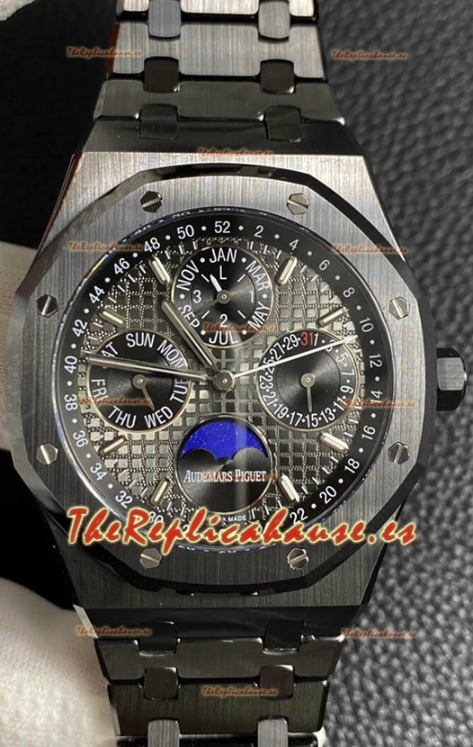 Audemars Piguet Royal Oak Reloj Réplica Suizo Calendario Perpetuo Caja con Revestimiento Negro y Dial Negro