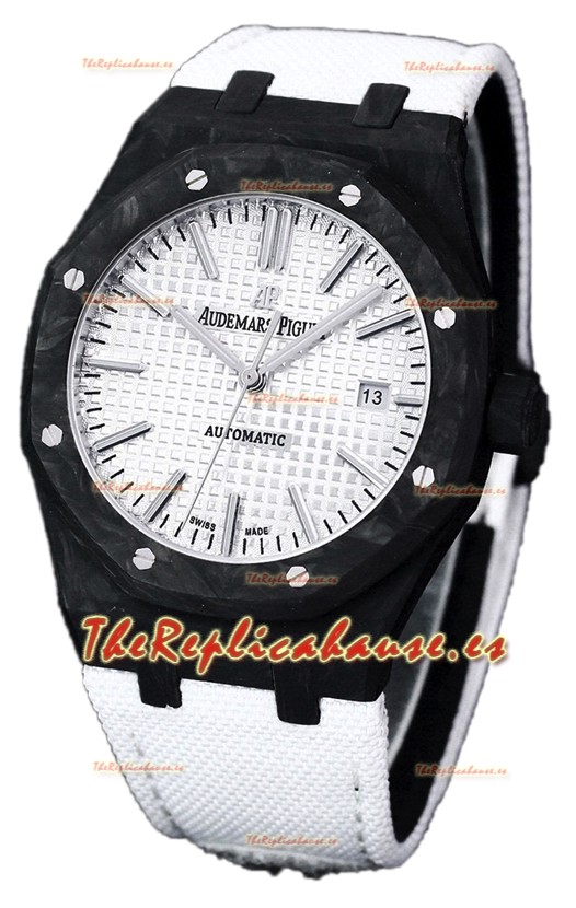 Audemars Piguet Royal Oak Ref.15400 Reloj con Caja de Carbono Forjado Dial Blanco en Réplica Espejo 1:1