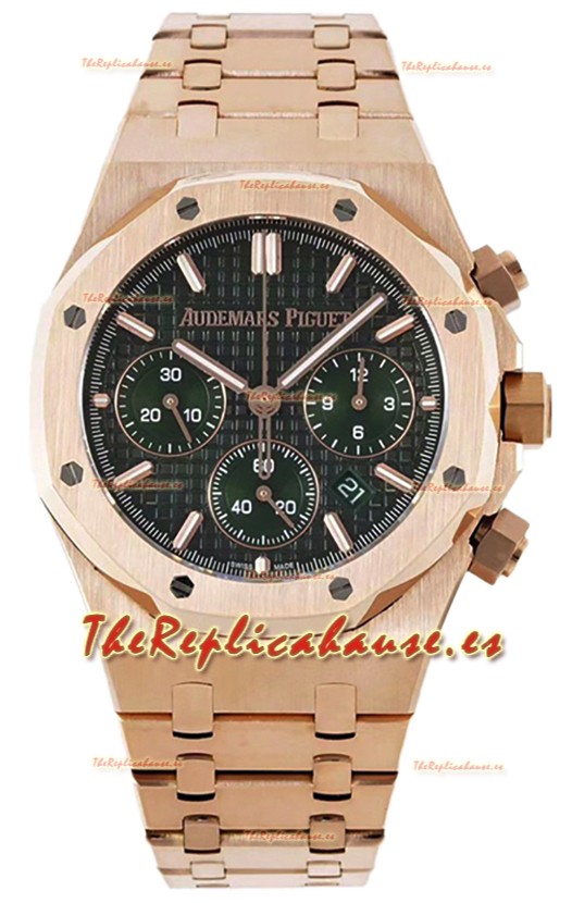 Audemars Piguet Royal Oak Chronograph Réplica Espejo 1:1 - Caja Oro Rosado Dial Verde en 41MM