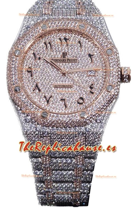 Audemars Piguet Royal Oak 15400 Iced Out Dial Árabe Caja en Oro Rosado Dos Tonos Reloj Réplica Suiza