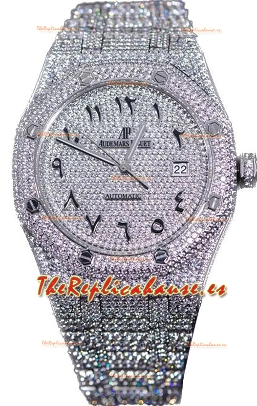 Audemars Piguet Royal Oak 15400 Iced Out Dial Árabe Caja en Acero Inoxidable Reloj Réplica Suiza