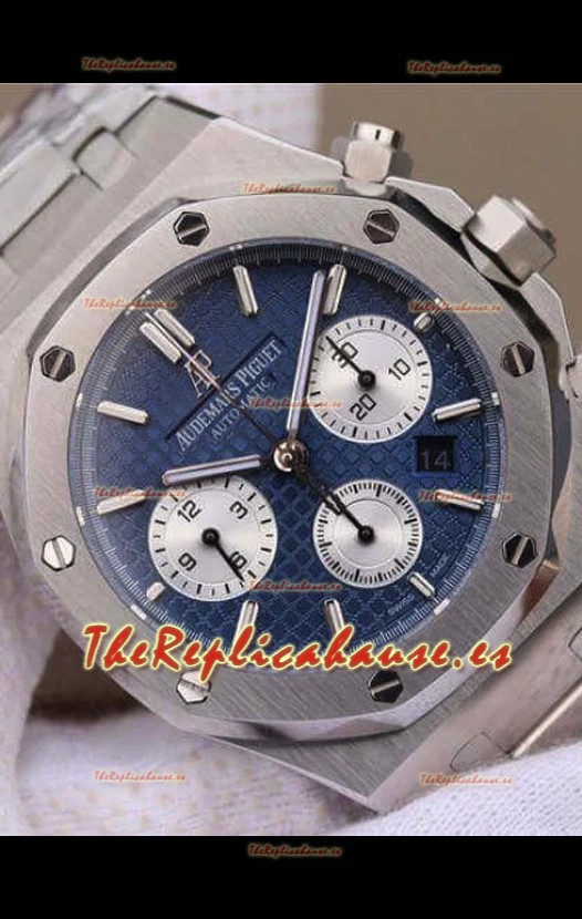 Audemars Piguet Royal Oak Chronograph Dial Azul Correa Acero Reloj Réplica Suiza