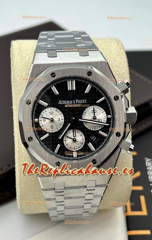 Audemars Piguet Royal Oak Chronograph Dial Negro Correa Acero Reloj Réplica Suiza