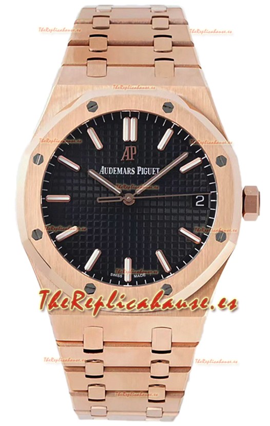 Audemars Piguet Royal Oak 37MM Dial Negro Reloj Oro Rosado en Movimiento 3120 - Réplica Espejo 1:1