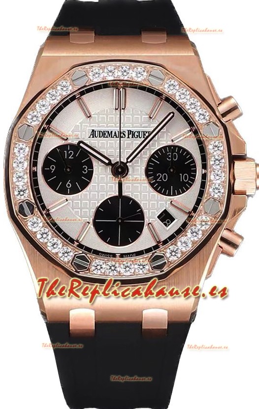 Audemars Piguet Royal Oak Offshore Oro Rosado Dial Blanco Chronograph 37MM - Reloj Réplica Suiza 