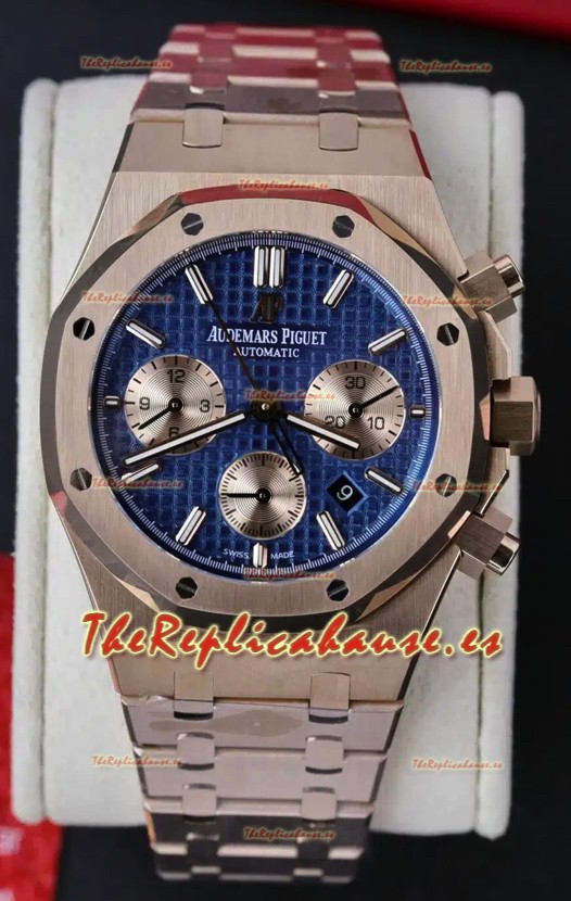 Audemars Piguet Royal Oak Chronograph Oro Rosado Dial Azul Correa Acero Reloj Réplica Suiza