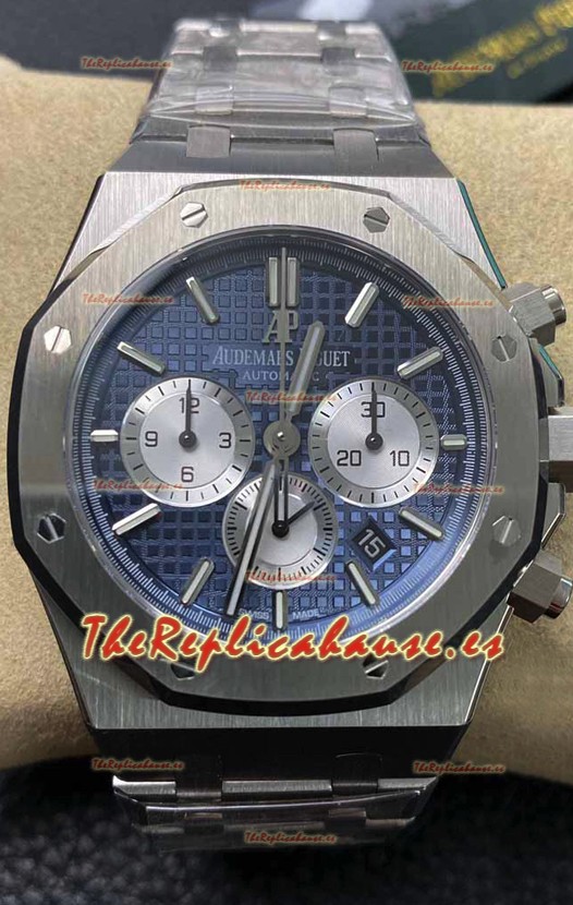 Audemars Piguet Royal Oak Chronograph Dial Azul Correa Acero Reloj Réplica Suiza