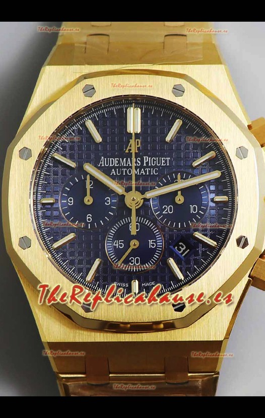 Audemars Piguet Royal Oak Chronograph Oro Amarillo Dial Azul Correa Acero Reloj Réplica Suiza