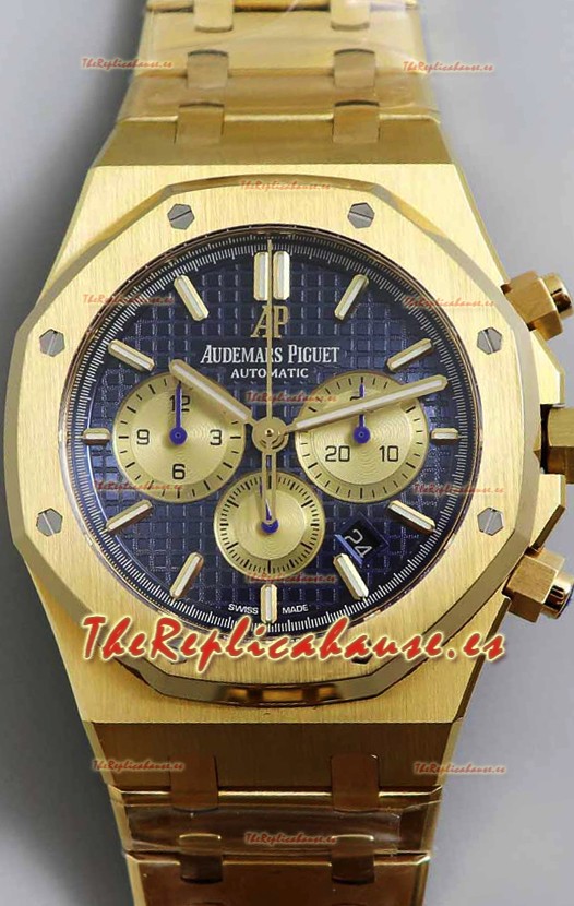 Audemars Piguet Royal Oak Chronograph Oro Amarillo Dial Azul Correa Acero Reloj Réplica Suiza