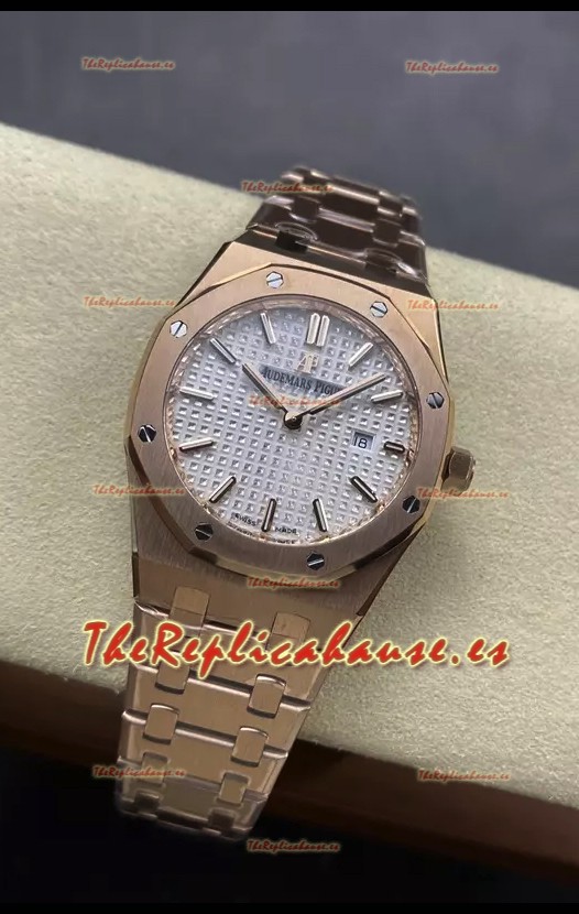 Audemars Piguet Royal Oak 33MM Acero 904L Oro Rosado Dial Blanco Reloj Réplica Espejo 1:1