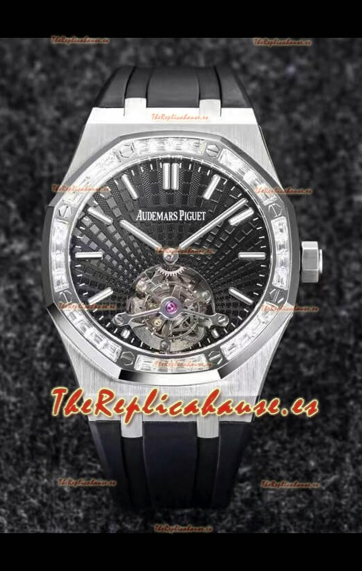 Audemars Piguet Royal Oak Tourbillon 41mm en Caja 904L - Dial Gris tipo Tapisserie Bisel en Diamantes Réplica última 1:1