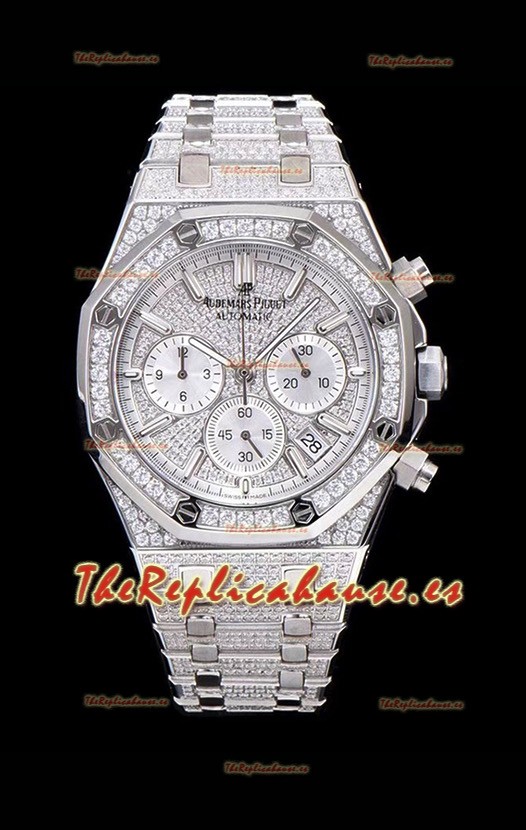 Audemars Piguet Royal Oak Reloj Réplica Suizo Cronógrafo con Movimiento de Cuarzo, Caja en Acero con Diamantes Incrustados