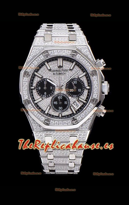 Audemars Piguet Royal Oak Reloj Réplica Suizo Cronógrafo con Movimiento de Cuarzo, Caja en Acero con Diamantes Incrustados