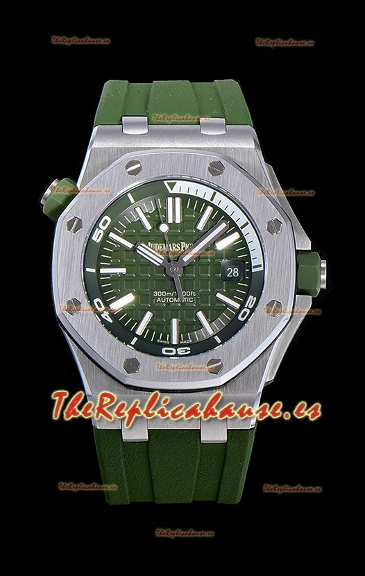 Audemars Piguet Royal Oak Reloj Réplica Suizo de Buzo Dial Verde Oscuro de Acero 904L 1:1 Movimiento Calidad 3120 