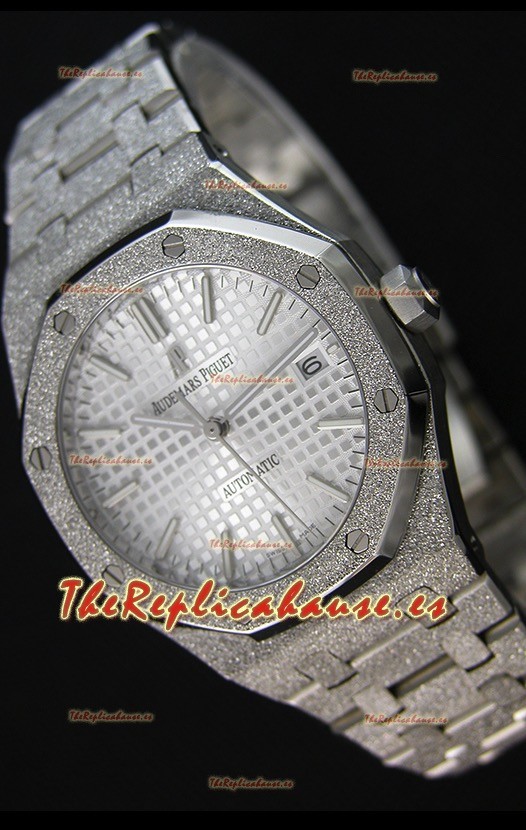 Audemars Piguet Royal Oak Frosted Reloj Réplica a Espejo 1:1 Oro Blanco de Cuerda Automática Dial Blanco