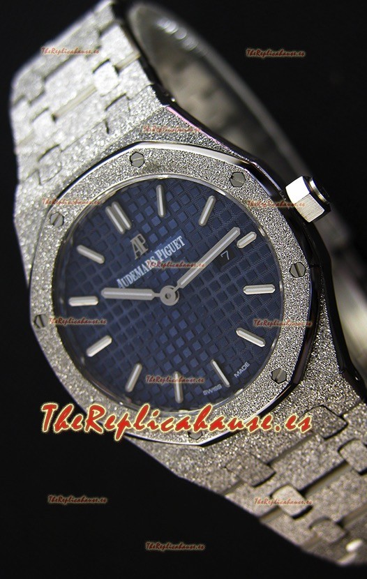 Audemars Piguet Royal Oak Frosted Réplica 1:1 de Cuarzo Suizo en Oro Blanco y Dial Azul Marino 33MM