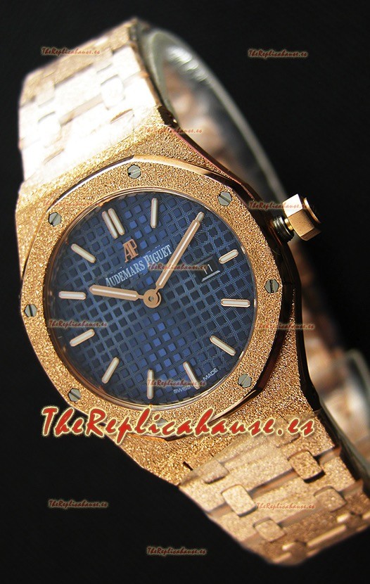 Audemars Piguet Royal Oak Frosted Réplica 1:1 de Cuarzo Suizo en Oro Rosado y Dial Azul Marino 33MM