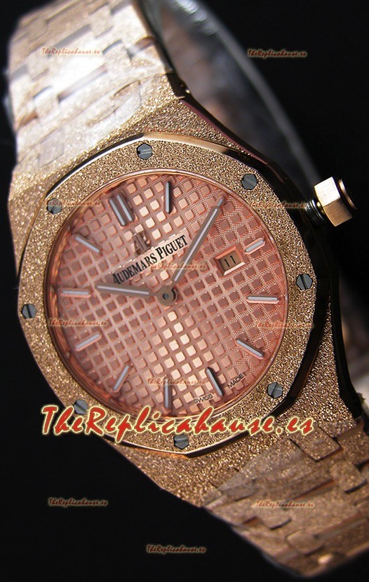 Audemars Piguet Royal Oak Frosted Réplica 1:1 de Cuarzo Suizo en Oro Rosado y Dial color Champange 33MM