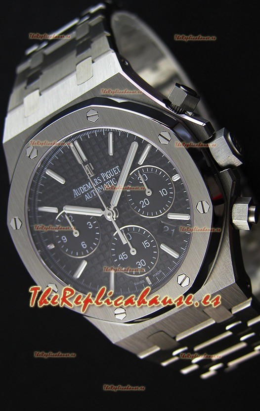 Audemars Piguet Royal Oak Reloj Réplica Suizo Cronógrafo, Dial Negro Correa de Acero