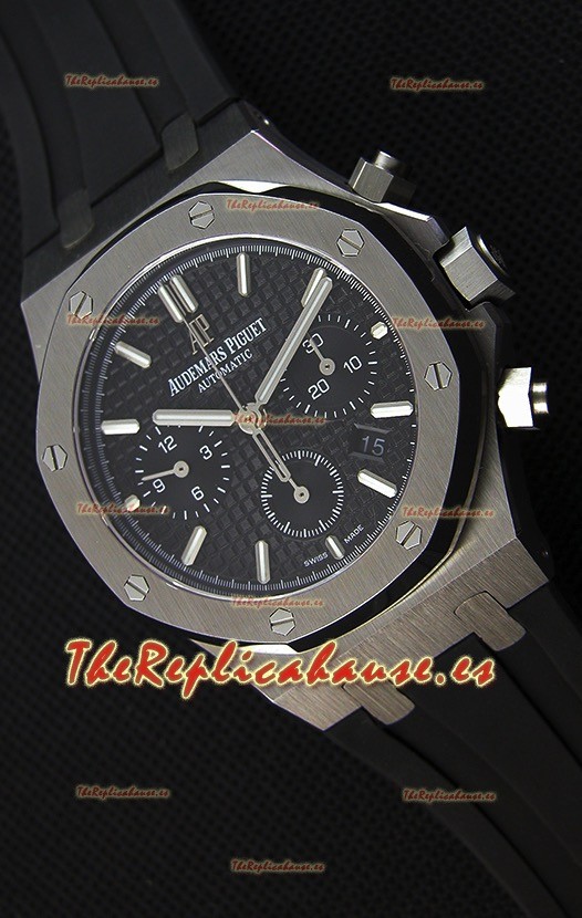 Audemars Piguet Royal Oak Reloj Réplica Suizo Cronógrafo Dial Negro Correa de Goma