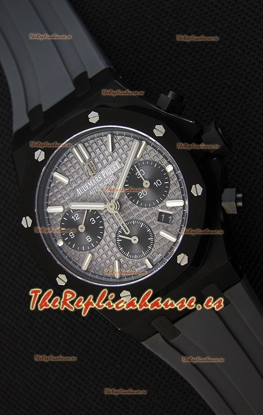 Audemars Piguet Royal Oak Reloj Réplica Suizo Cronógrafo Dial Gris tipo Pizarra Correa de Goma Caja Revestida de PVD
