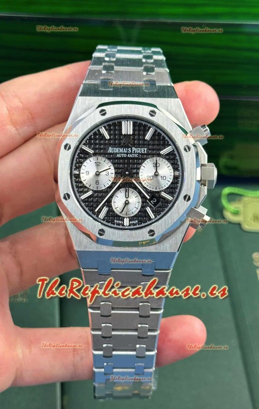 Audemars Piguet Royal Oak Chronograph Dial Negro Correa Acero Reloj Réplica Suizo
