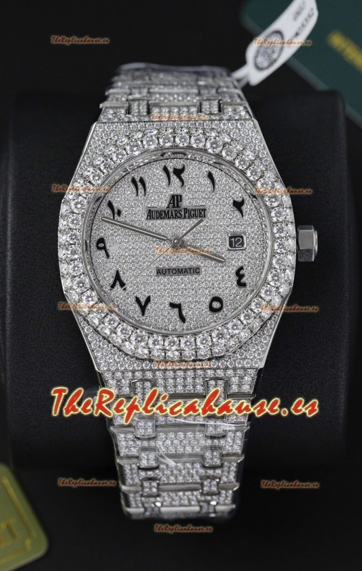 Audemars Piguet Royal Oak 15400 Iced Out Dial Árabe en Caja de Acero Inoxidable Reloj Réplica Suizo