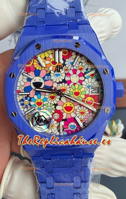 Reloj Audemars Piguet Super Clone Royal Oak de Cerámica Azul con Dial en Forma de Girasol