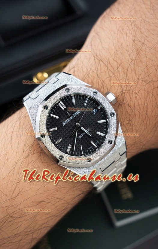 Reloj Audemars Piguet Super Clone 15454BC Royal Oak Frosted de 37 mm con Dial Negro