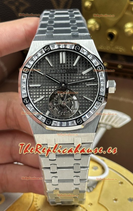 Reloj Audemars Piguet Super Clone Royal Oak con Tourbillon Flying Dial Gris de 41 mm.
