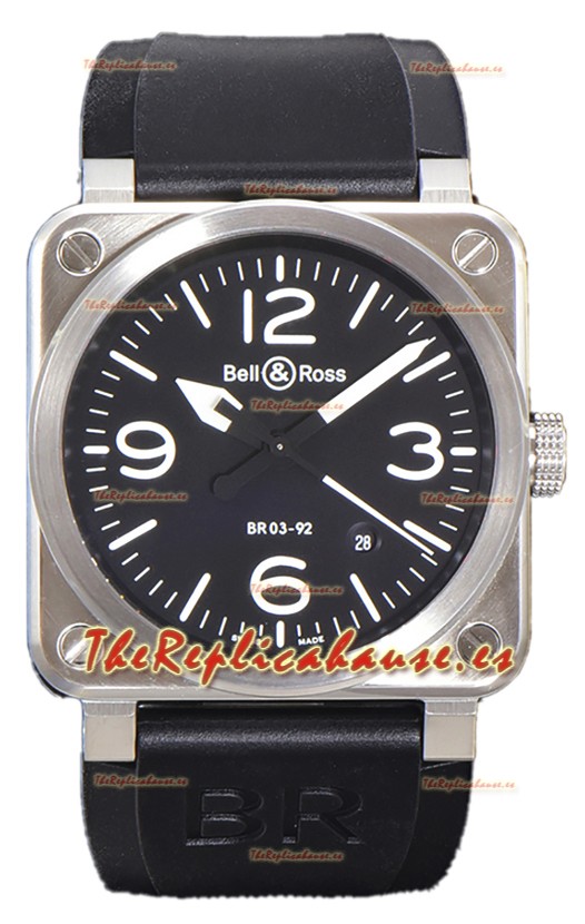 Bell and Ross BR03-92 Dial Negro Acero 904L Reloj Réplica Suiza 