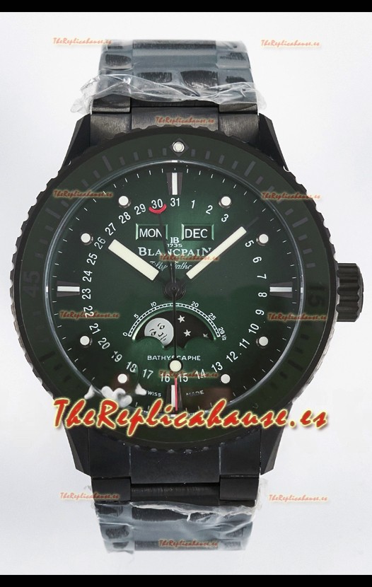 Reloj Blancpain Bathyscaphe Superclone con Caja de Cerámica y Dial verde.